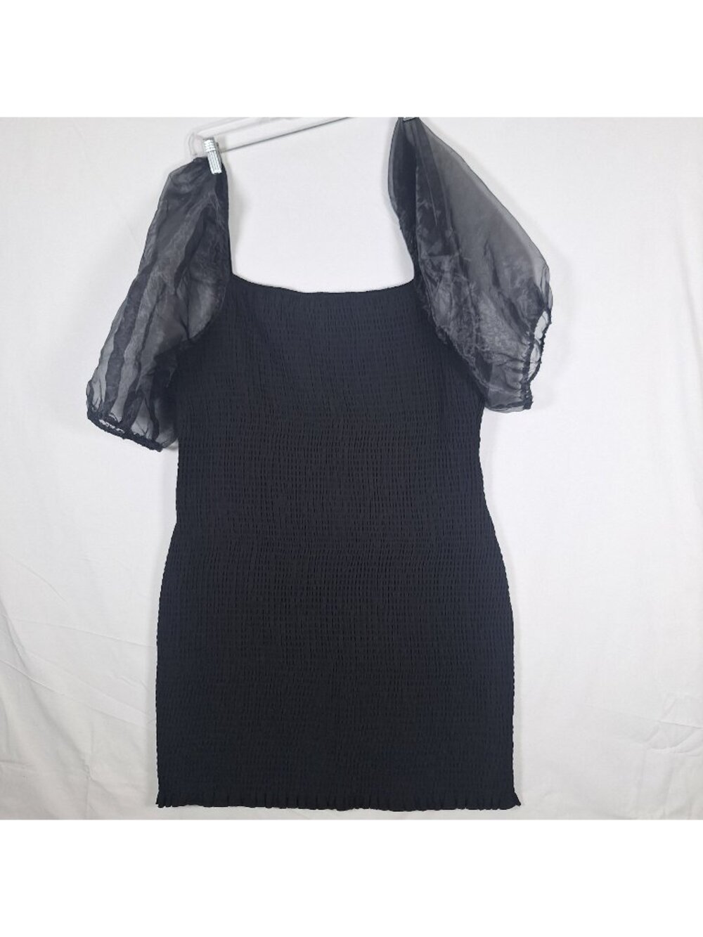 Black Scrunch Puff Sleeve Dress 80's Style